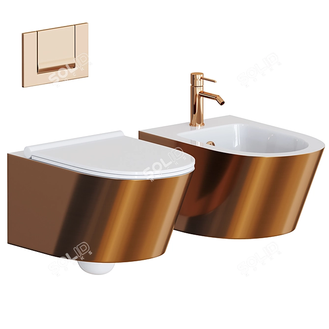 Luxury Wall Hung Toilet in Gold & Silver 3D model image 2