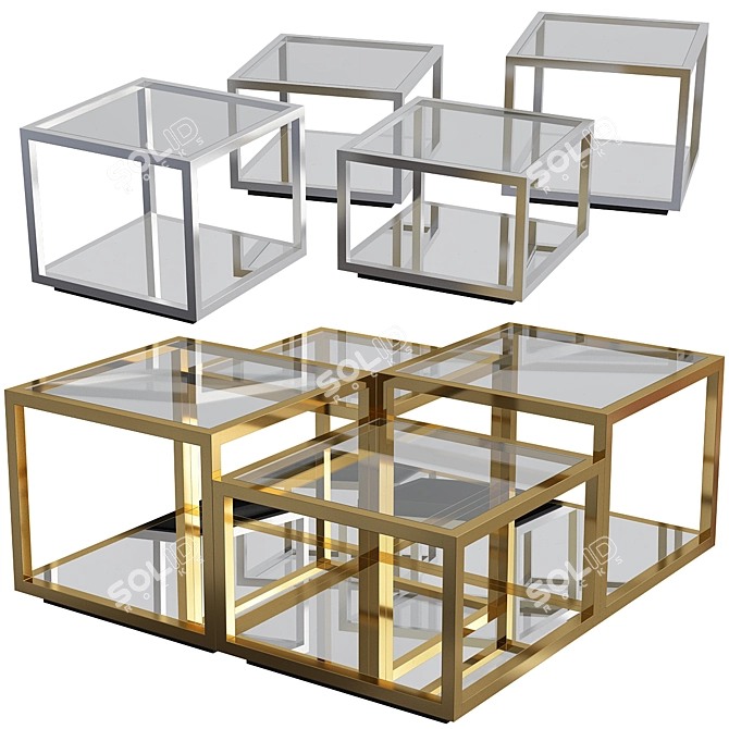 Luxurious Gold Coffee Table Set 3D model image 1