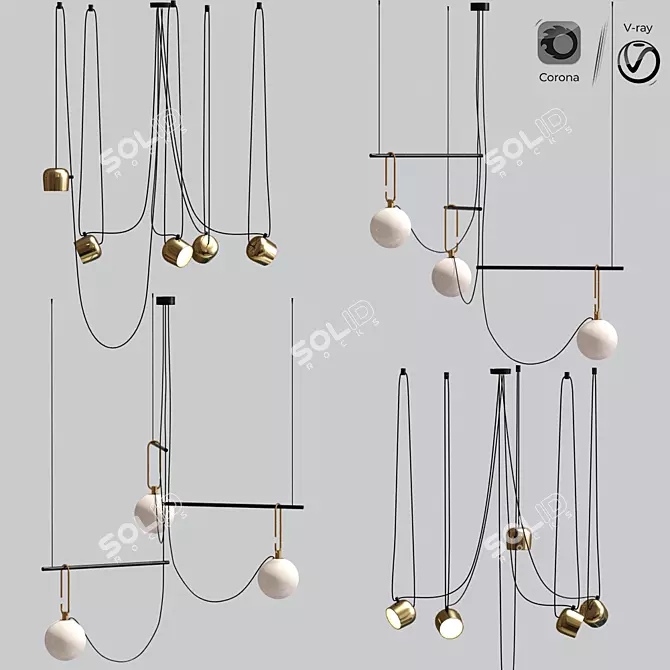 Modern Gold Pendant Ceiling Light 3D model image 1