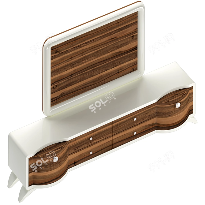Elegant Oval Lacquer & Wood TV Unit 3D model image 2