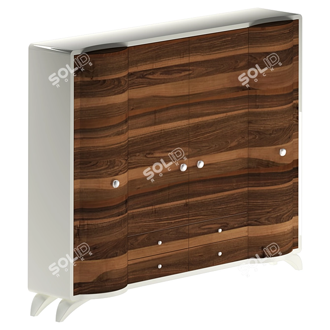 Modern Walnut Veneer Wardrobe 3D model image 1