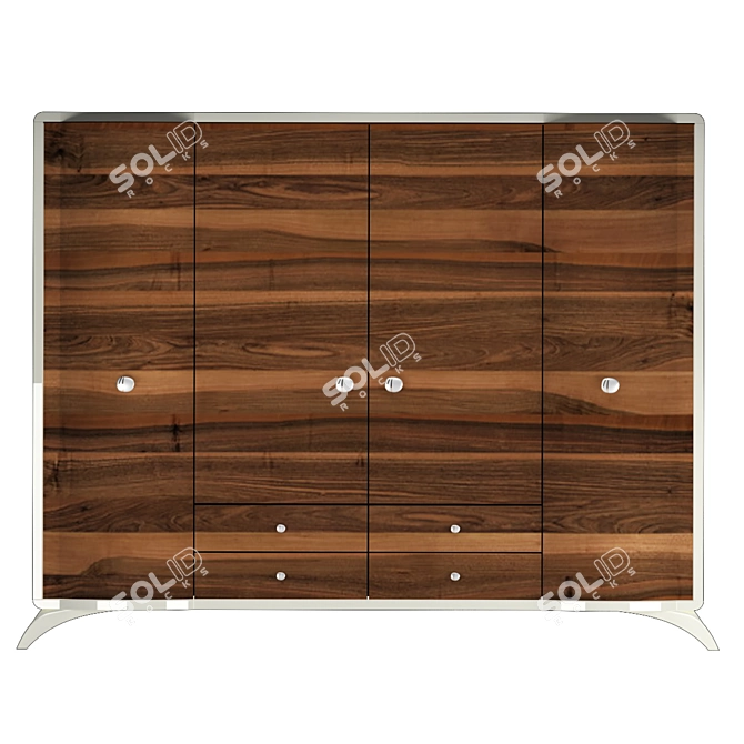 Modern Walnut Veneer Wardrobe 3D model image 2