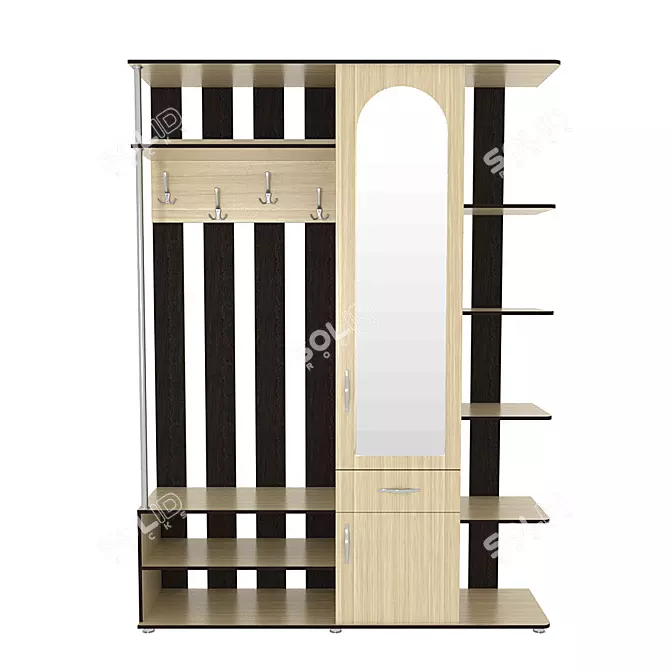 Compact Hallway Storage with Hooks and Shelves 3D model image 1