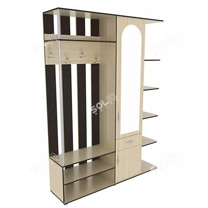 Compact Hallway Storage with Hooks and Shelves 3D model image 2