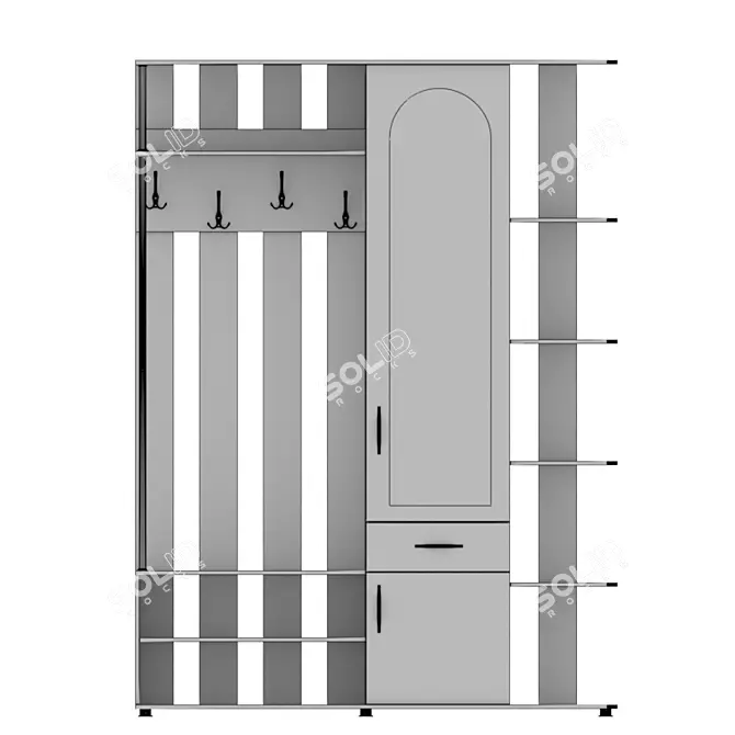 Compact Hallway Storage with Hooks and Shelves 3D model image 3