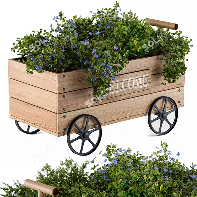 Rustic Plant Cart: Natural Charm 3D model image 2