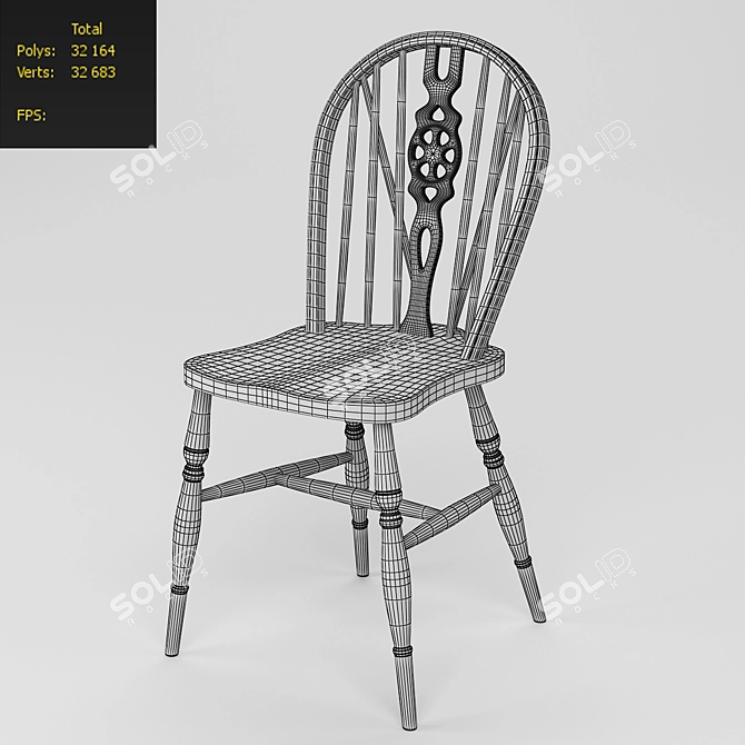 Vintage Windsor Wood Chair 3D model image 5