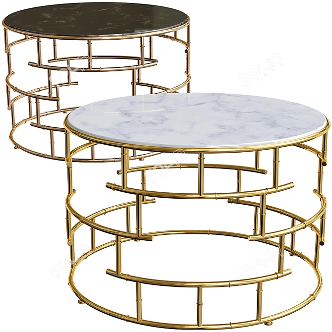 Elegant Gold Leaf Metal Marble Coffee Table 3D model image 1