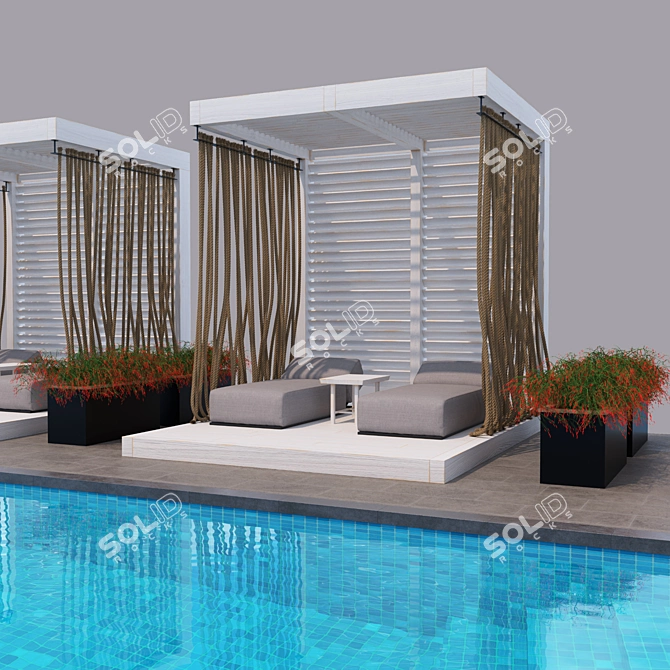 Luxury Garden Day Bed with Gazebo & Pool 3D model image 3