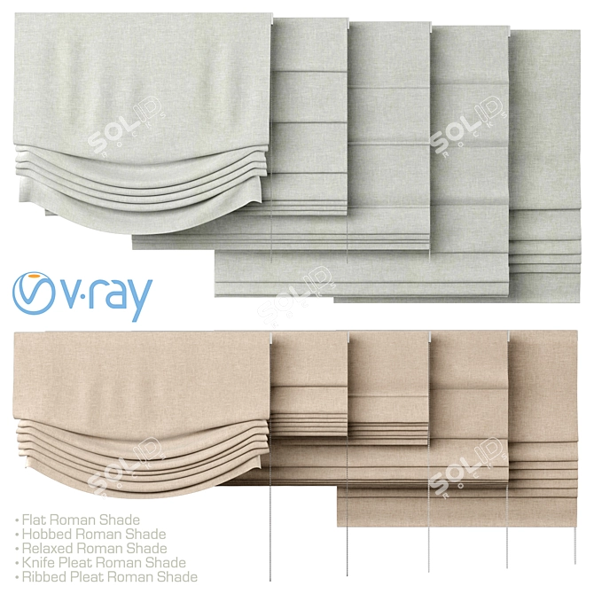 Versatile Roman Curtains Set | 5 Types 3D model image 1