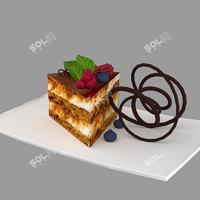 Delicious Berry Mint Dessert with Colorful Presentation 3D model image 1