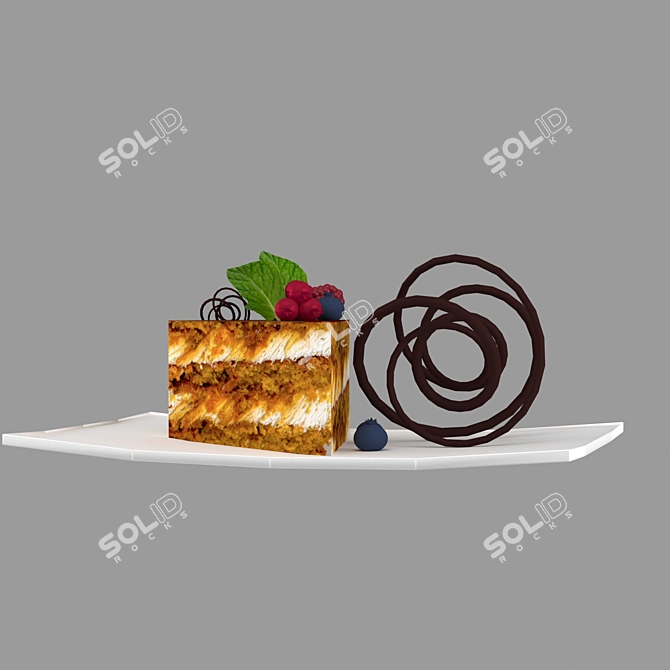 Delicious Berry Mint Dessert with Colorful Presentation 3D model image 2