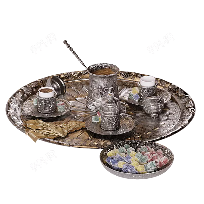 Exquisite Turkish Delight Coffee Set 3D model image 2