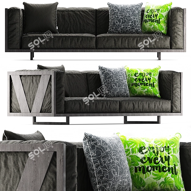 Elegant Oak Frame Sofa 3D model image 1