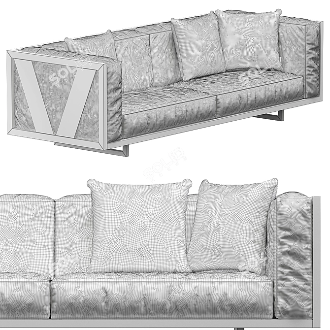 Elegant Oak Frame Sofa 3D model image 2