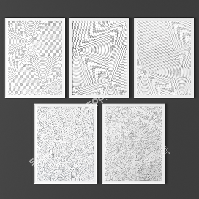 5-Piece Frame Set with Various Sizes and Textures 3D model image 2