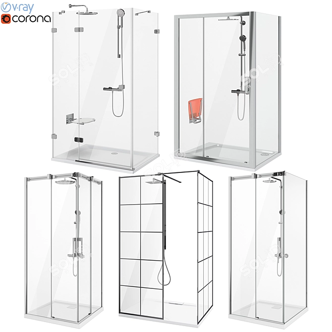 Ravak and Radaway Shower Cabin Set 3D model image 1