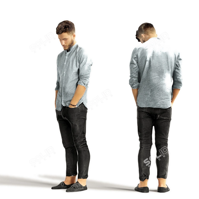 Realistic 3D Scanned Man with 3 Color Variations 3D model image 3