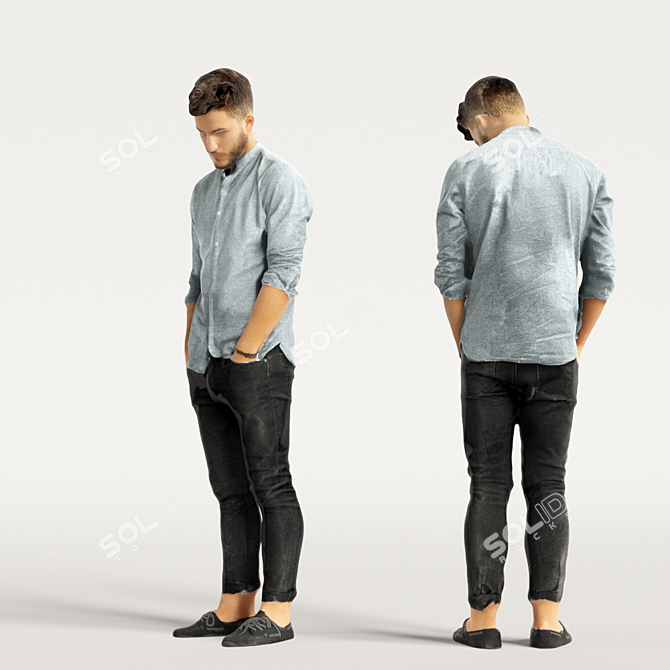 Realistic 3D Scanned Man with 3 Color Variations 3D model image 6