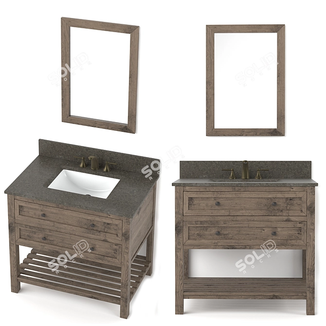 Rustic Brown Single Sink Vanity  3D model image 2