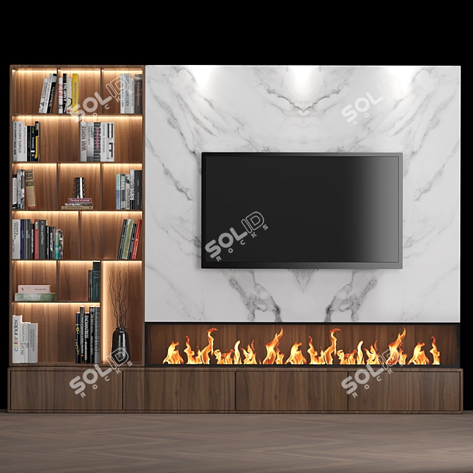 Modern Stone TV Wall Design 3D model image 1