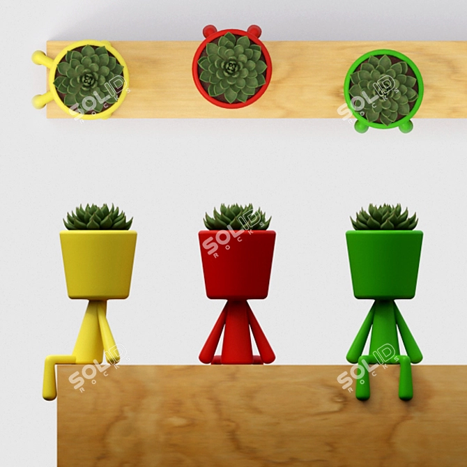 Succulent Man Pot: Quirky, Decorative Flower Pot 3D model image 2