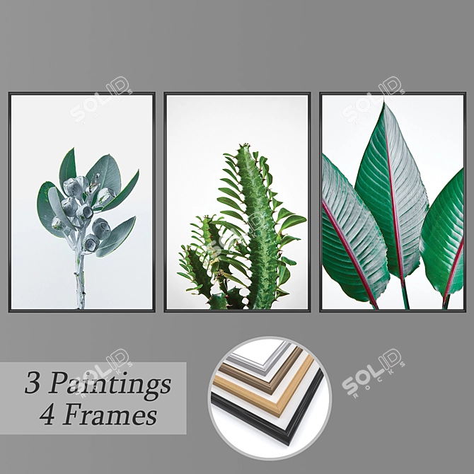 3-Piece Wall Painting Set with 4 Frame Options 3D model image 1