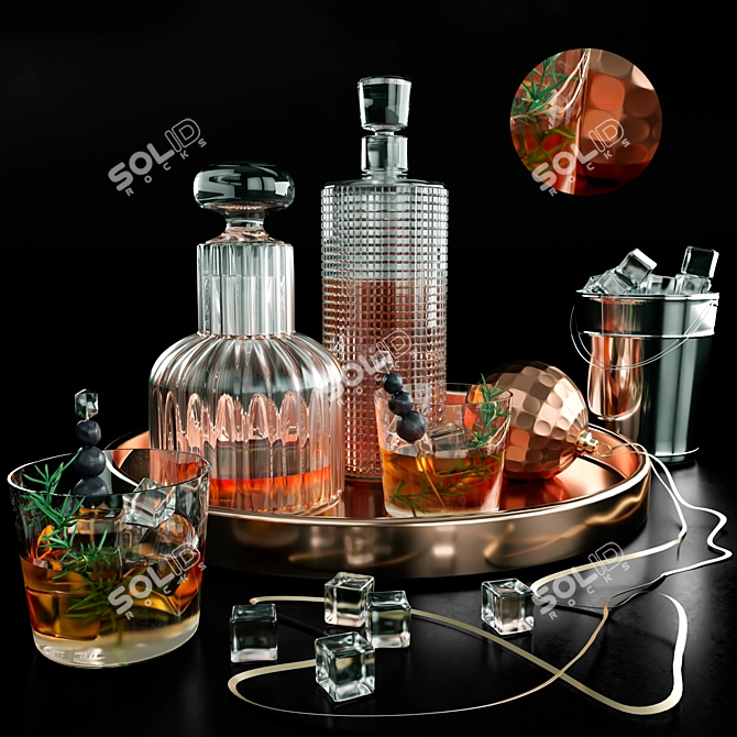 Crystal Whiskey Tray: Bar Pub Restaurant Alcohol 3D model image 1