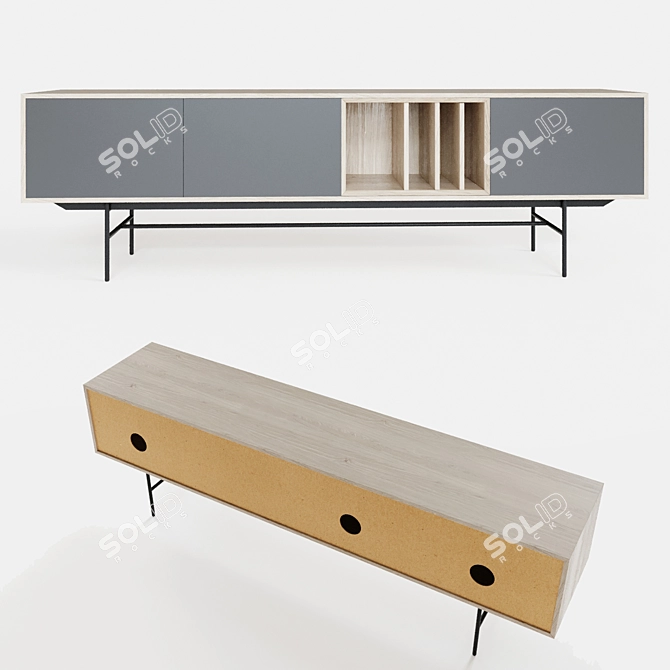 Contemporary Oak TV Cabinet 3D model image 2