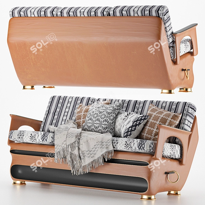 Ethnic Style Sofa with Cushions 3D model image 1