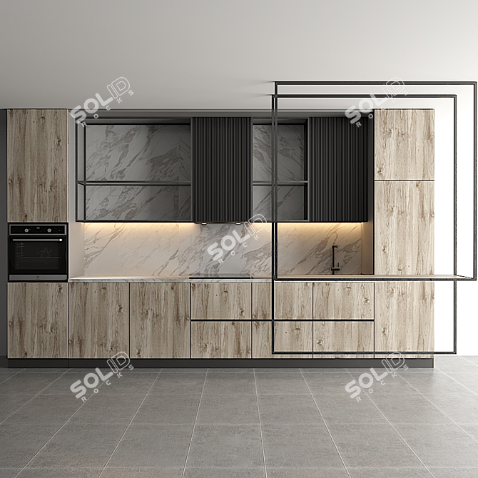 Modular Kitchen with Editable Design 3D model image 1