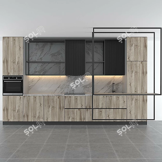 Modular Kitchen with Editable Design 3D model image 5