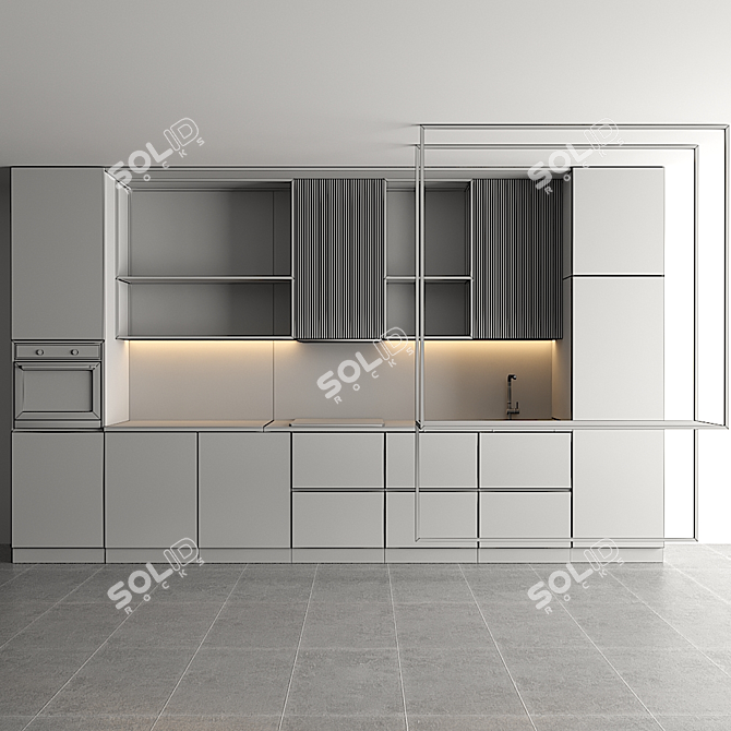 Modular Kitchen with Editable Design 3D model image 9