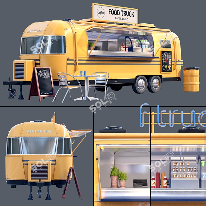 Vintage Airstream Food Truck 3D model image 4