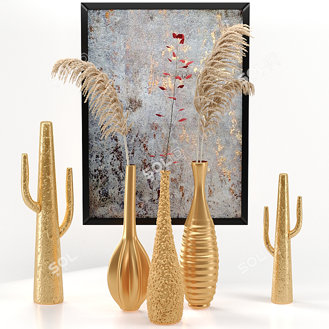 Saguaro Cactus Metal Sculpture Set 3D model image 6