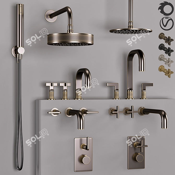 Gessi Inciso Bathroom Faucet Set 3D model image 1