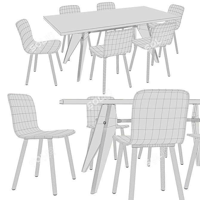 Vitra EM Table & HAL Wood Chair: Timeless Elegance 3D model image 2