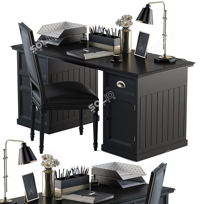 Neoclassic Black Office Desk 3D model image 1