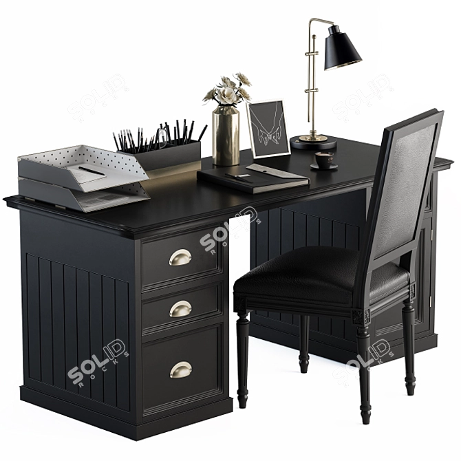 Neoclassic Black Office Desk 3D model image 2