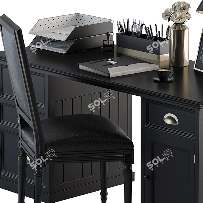 Neoclassic Black Office Desk 3D model image 3