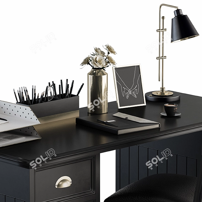 Neoclassic Black Office Desk 3D model image 4