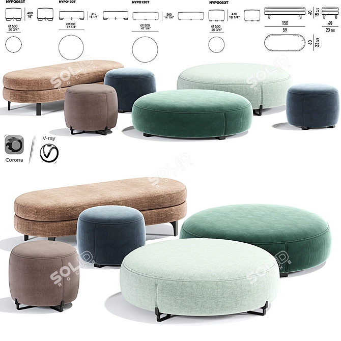 Elegant Poliform New York Pouf 3D model image 1