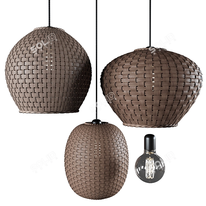 Wicker Pendant Lights Set 3D model image 1