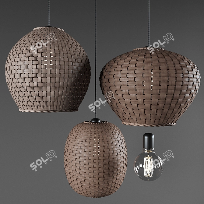 Wicker Pendant Lights Set 3D model image 2