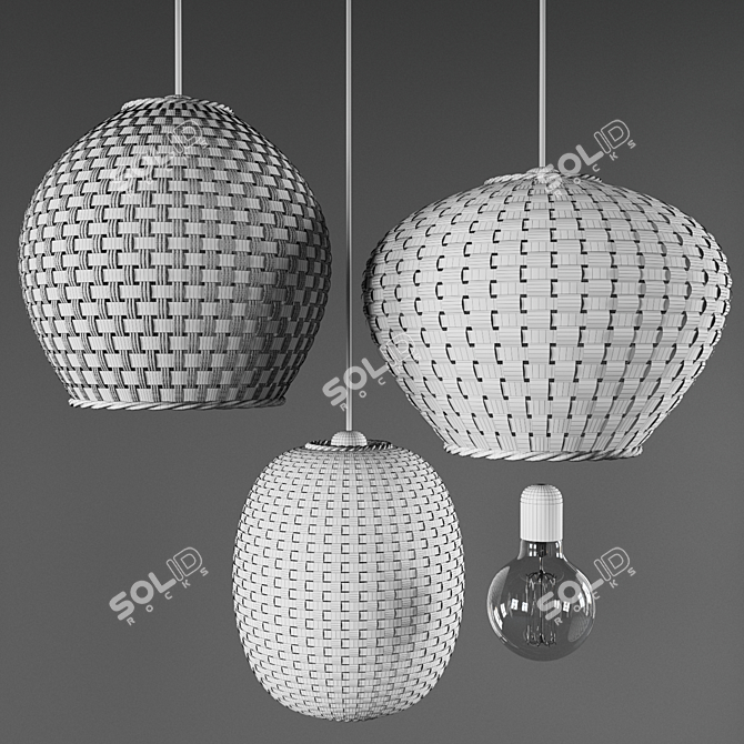 Wicker Pendant Lights Set 3D model image 3