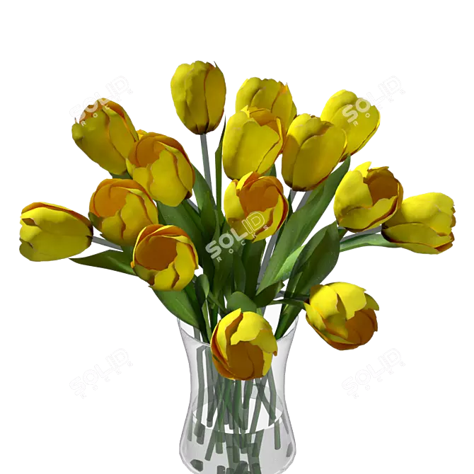 Radiant Yellow Tulips Bouquet 3D model image 3