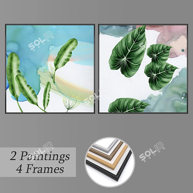 Elegant Wall Paintings Set 3D model image 1