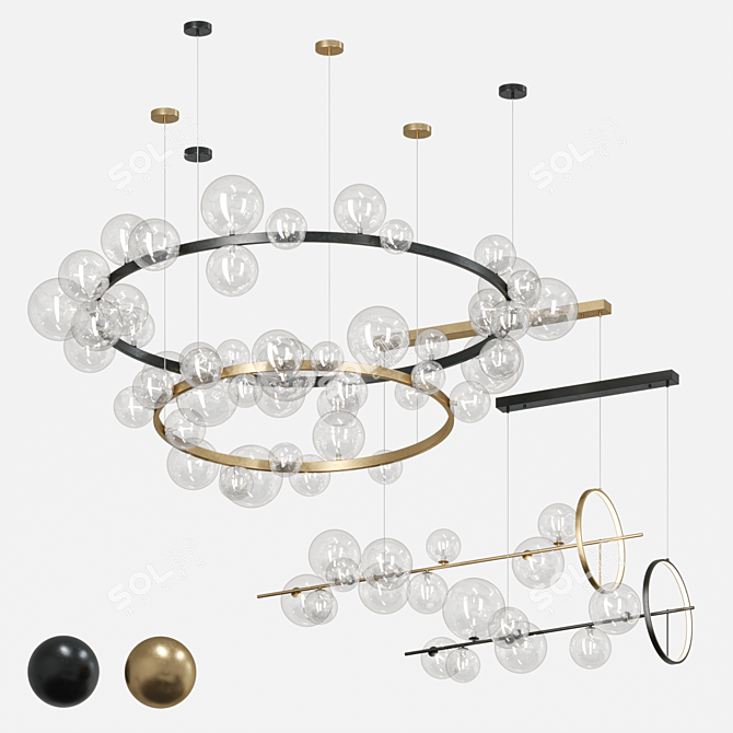 Skandi Iona Pendant Light Set: Circle & Horizontal Designs 3D model image 1