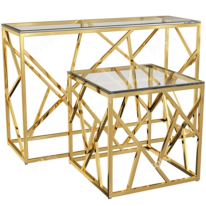 Moneen Gold Glass & Steel Coffee Table Set 3D model image 1