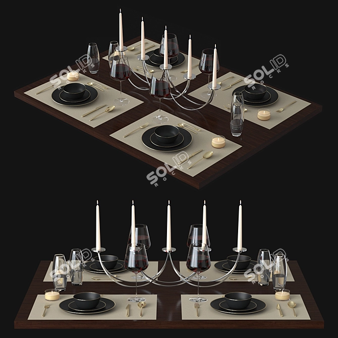Elegant Dining Table Setup 3D model image 1